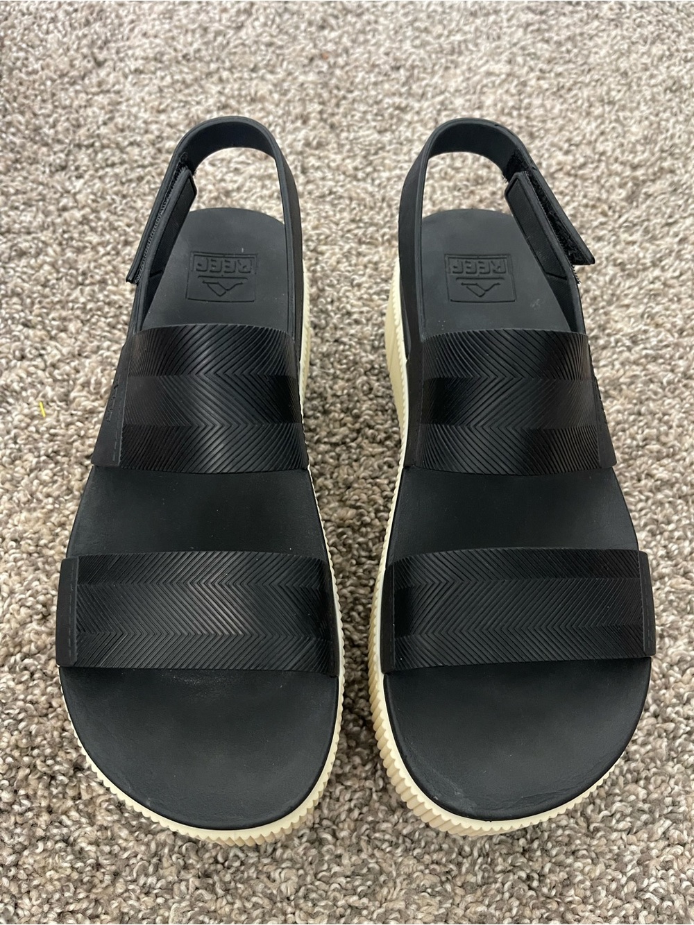 Women’s Reef Water Vista Higher Platform Sandals Black Cream Double Strap Size 7 - Picture 3 of 7